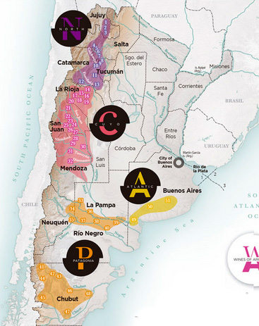 Mapa vinícola da Argentina (Wines of Argentina)