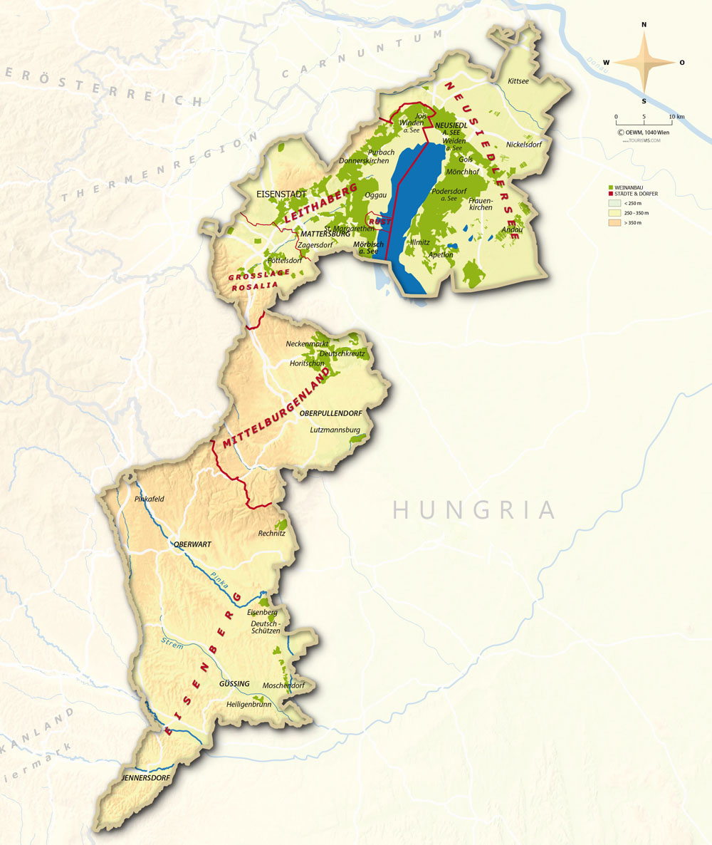 Mapa vinícola de Burgenland - imagem Austrian Wine