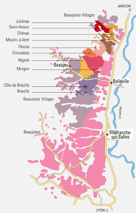 Mapa vinícola do Beaujolais