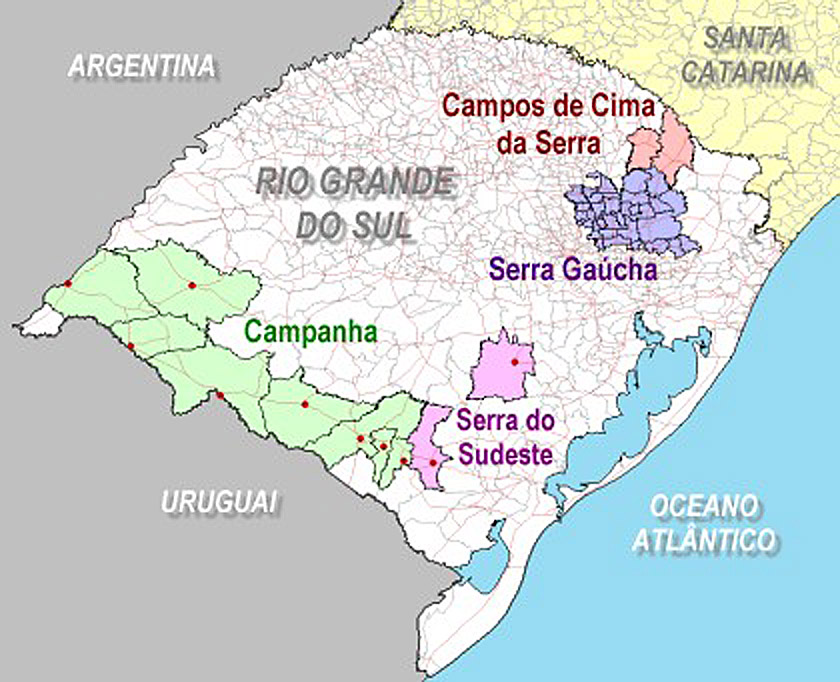 Mapa vinícola do Rio Grande do Sul