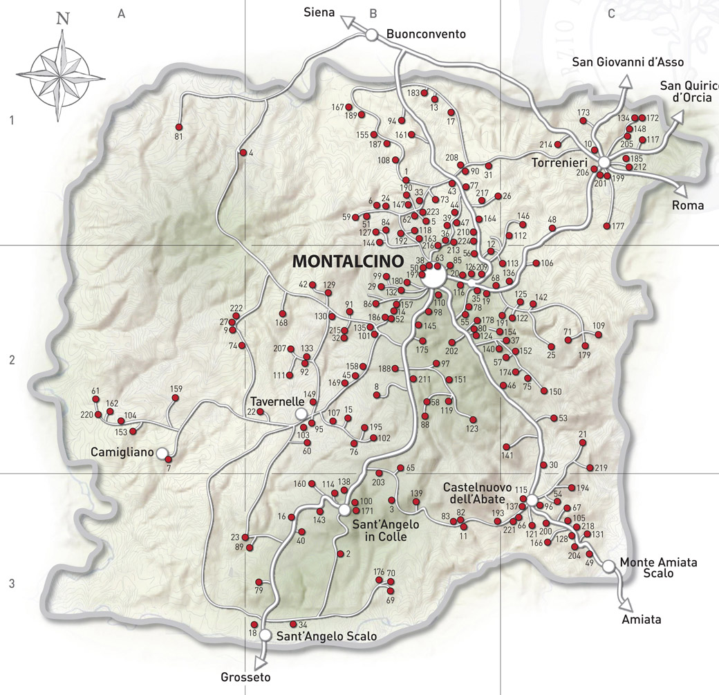 Mapa oficial da DOC Brunello di Montalcino (imagem Consorzio Brunello)