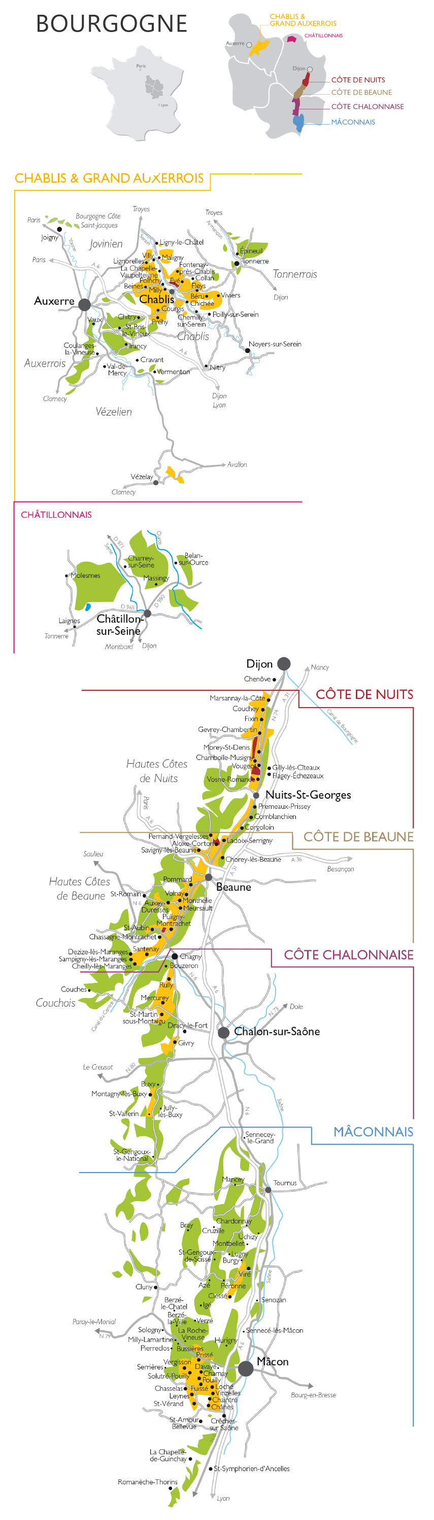 Mapa vinícola da Bourgogne