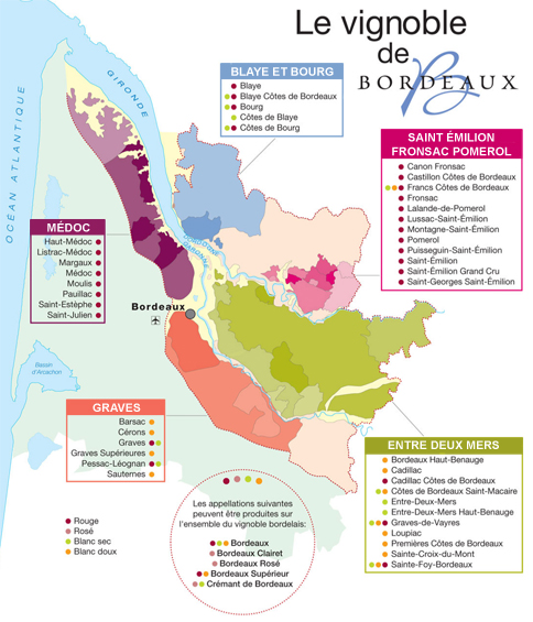 Mapa vinícola de Bordeaux