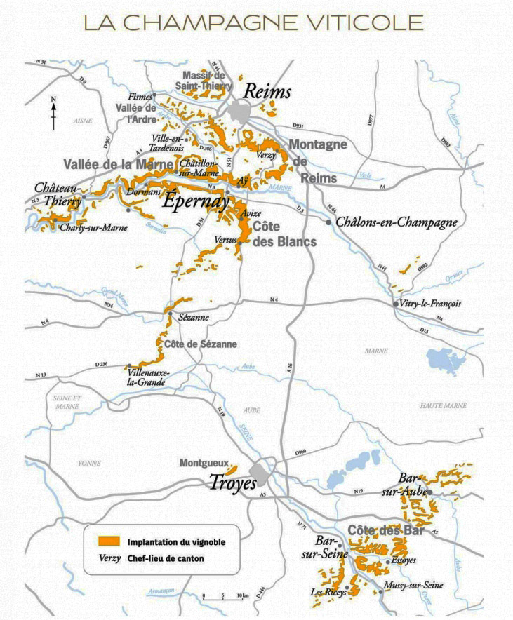 Mapa vinícola da Champagne (imagem Comitê Champenois)