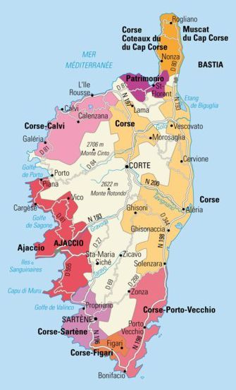 Mapa vinícola da Corse