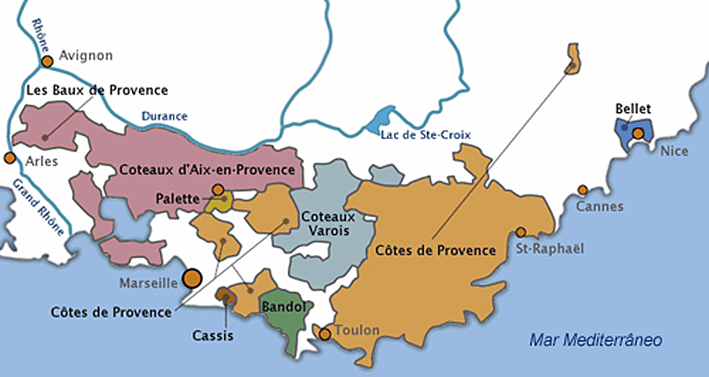 Mapa vinícola da Provence