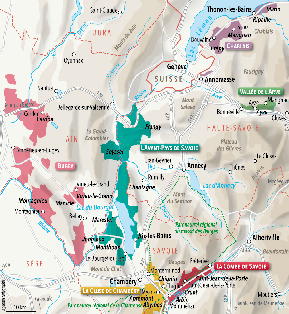 Mapa vinícola da Savoie-Bugey