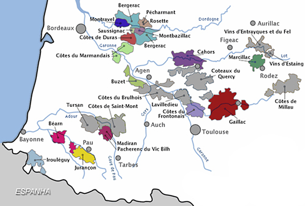 Mapa vinícola do Sud-Ouest