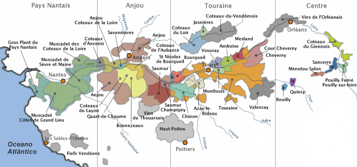Mapa vinícola do Val de Loire