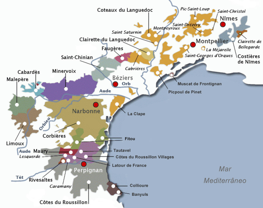 Mapa vinícola do Languedoc
