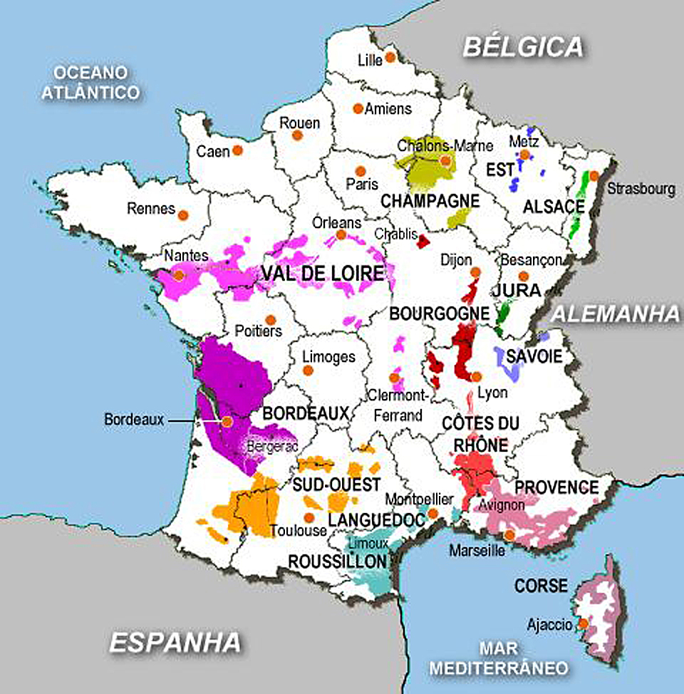Mapa vinícola da França
