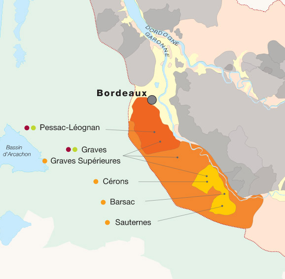 Mapa vinícola de Graves e Sauternes