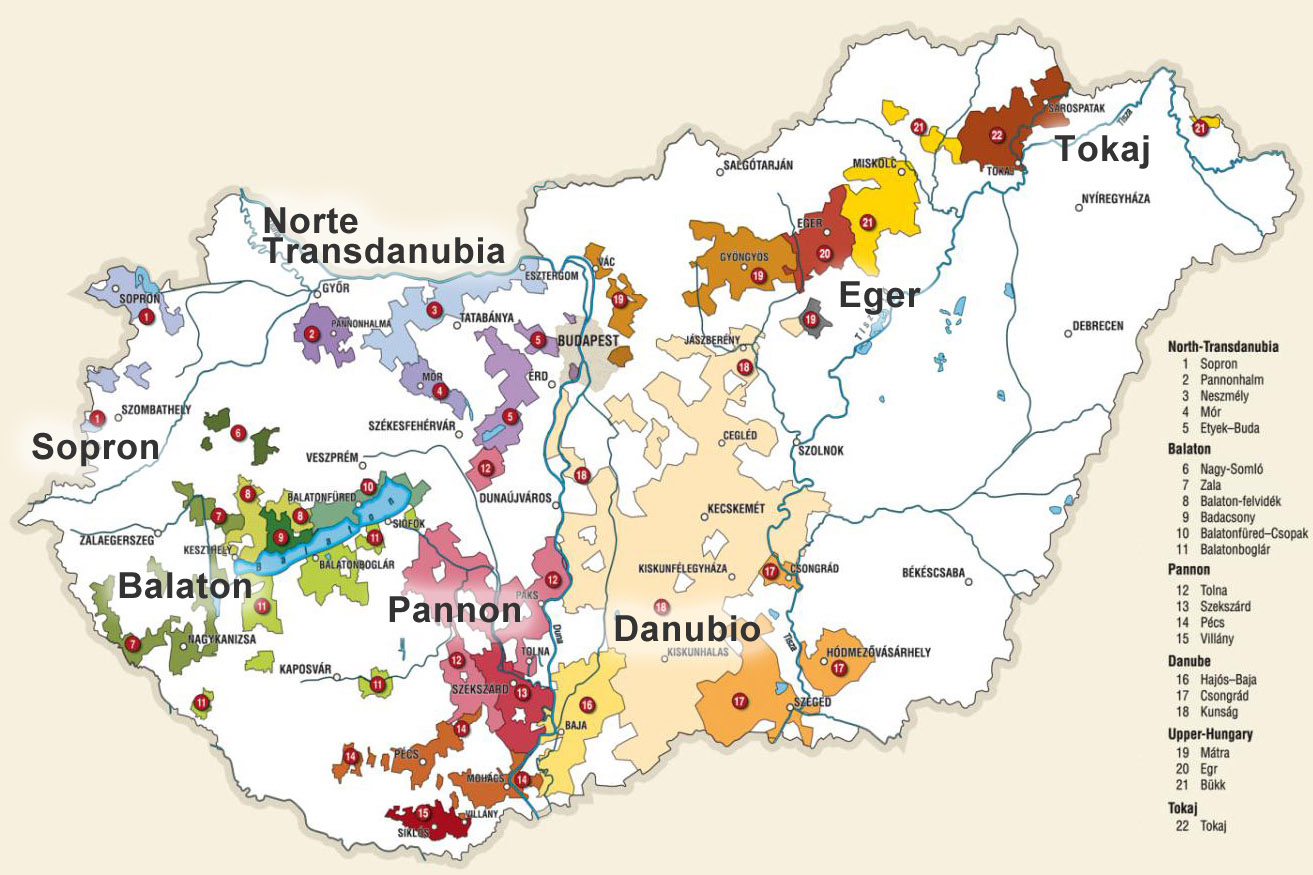 Mapa vinícola da Hungria