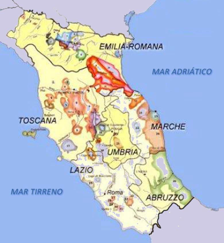 Mapa vinícola do Centro da Itália