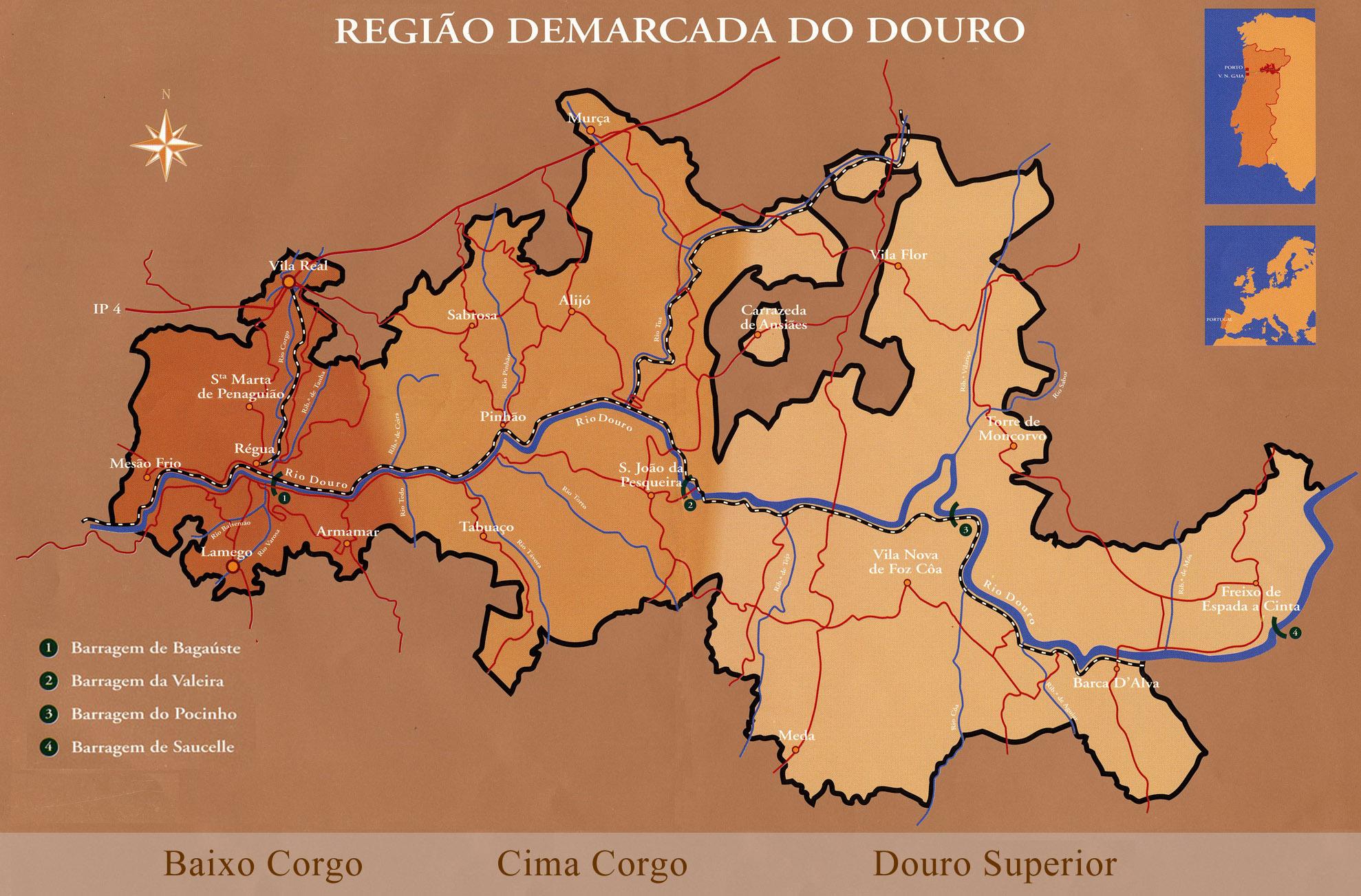Mapa vinícola do Porto e Douro