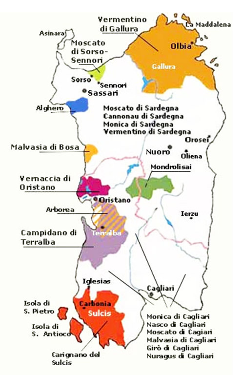 Mapa vinícola da Sardegna