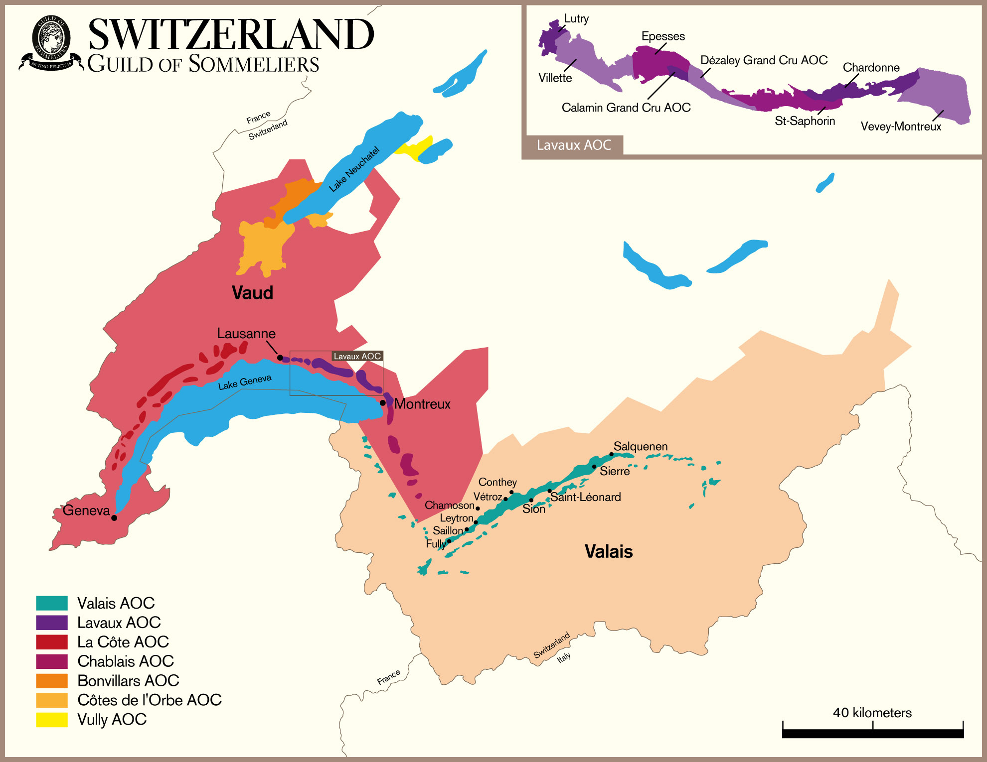 Mapa vinícola da Suíça