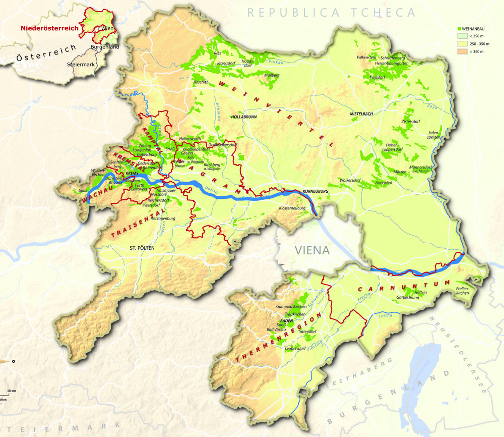 Mapa vinícola de Niederösterreich - imagem Austrian Wine