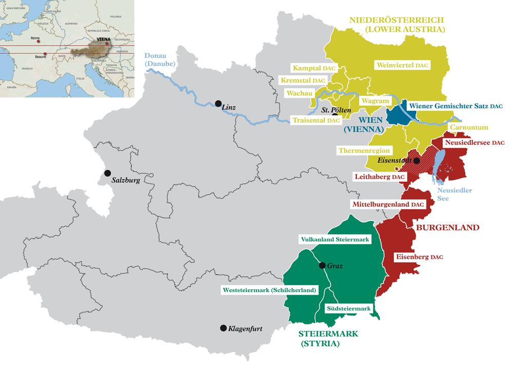 Mapa Vinícola da Áustria - imagem Austrian Wine