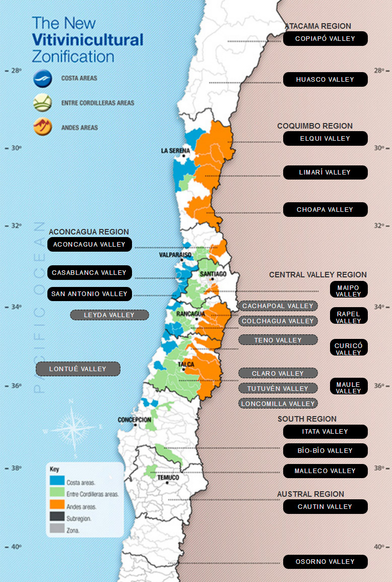 Mapa vinícola do Chile (Wines of Chile)