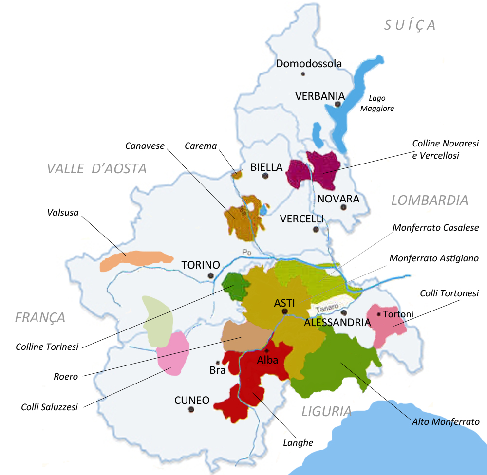 Mapa vinícola do Piemonte
